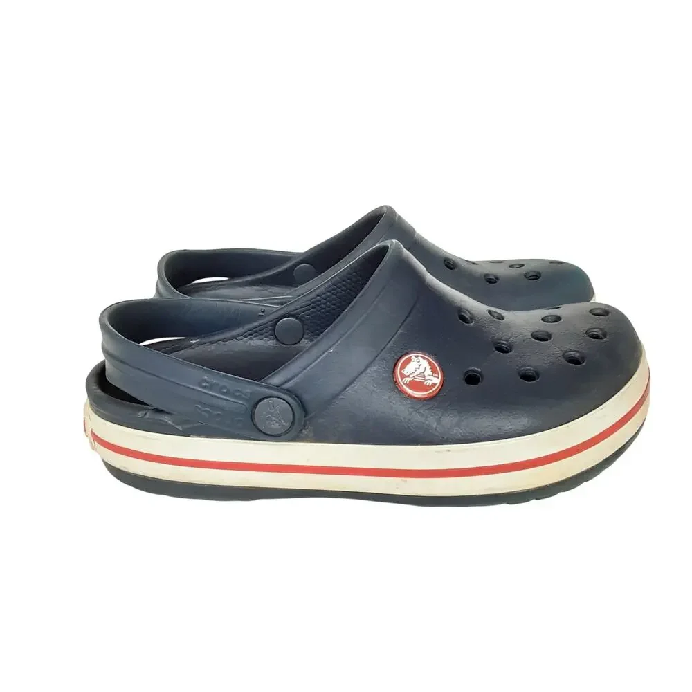 Crocs Kids Crocband Clogs Slip On Navy Blue Stripe Boys 12/13 Water Shoes Retro